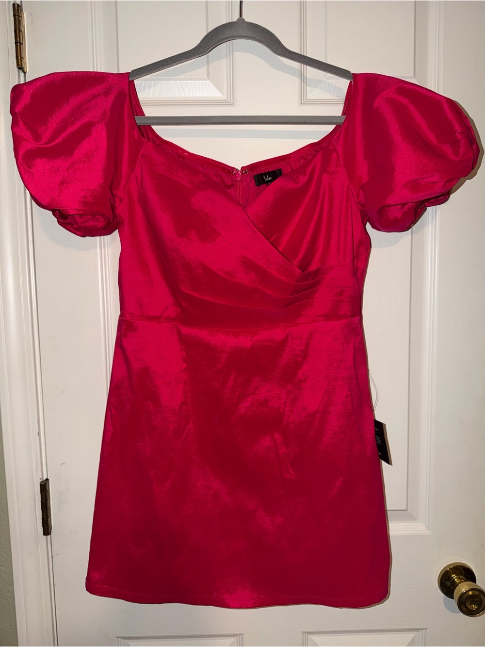Lulu's Such Refinement Hot Pink Puff Sleeve Off-The-Shoulder Mini Dress